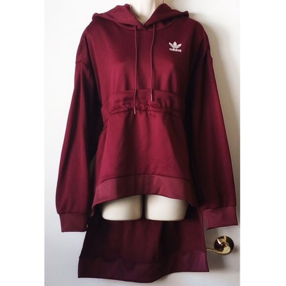 Adidas Originals X J Koo Trefoil Ruffle Hoodie Tunic Sweatshirt S Burgundy - Picture 3 of 15